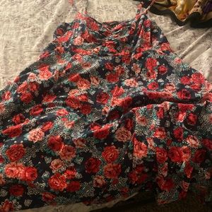 Pocket dress, red pink flower dress